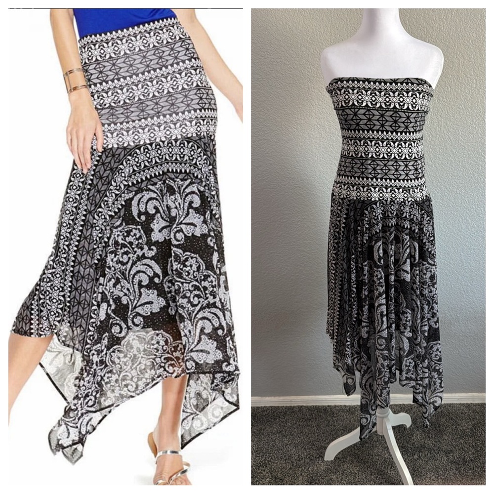 INC Intl’ Concepts Black/White Asymmetrical convertible dress/skirt Maxi Skirt